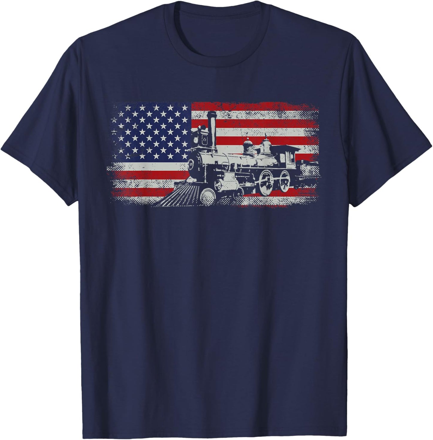Steam Train Driver Trainspotting Locomotive American Flag T-Shirt - T-Shirt | Navy