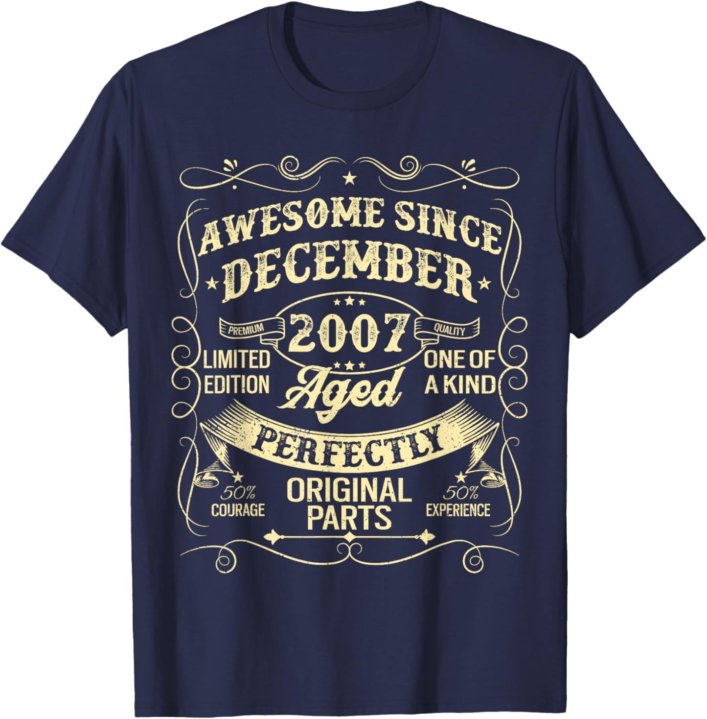 Awesome Since December 2007 Year Of Birth Birthday Vintage T-Shirt - T-Shirt | Navy