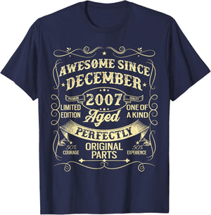 Awesome Since December 2007 Year Of Birth Birthday Vintage T-Shirt - T-Shirt | Navy