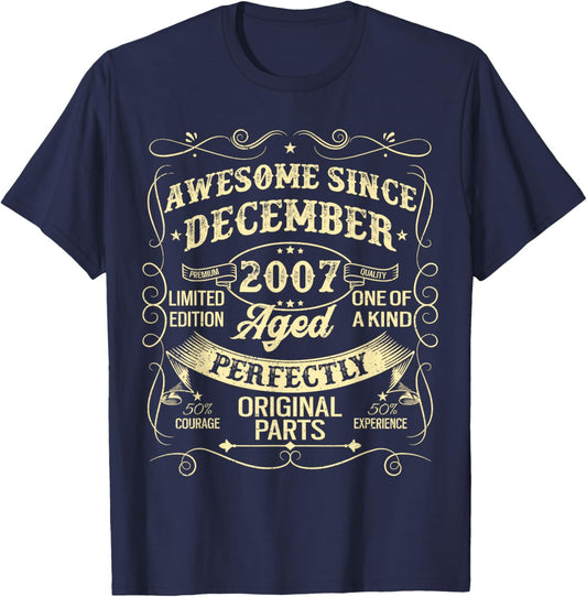 Awesome Since December 2007 Year Of Birth Birthday Vintage T-Shirt - T-Shirt | Navy