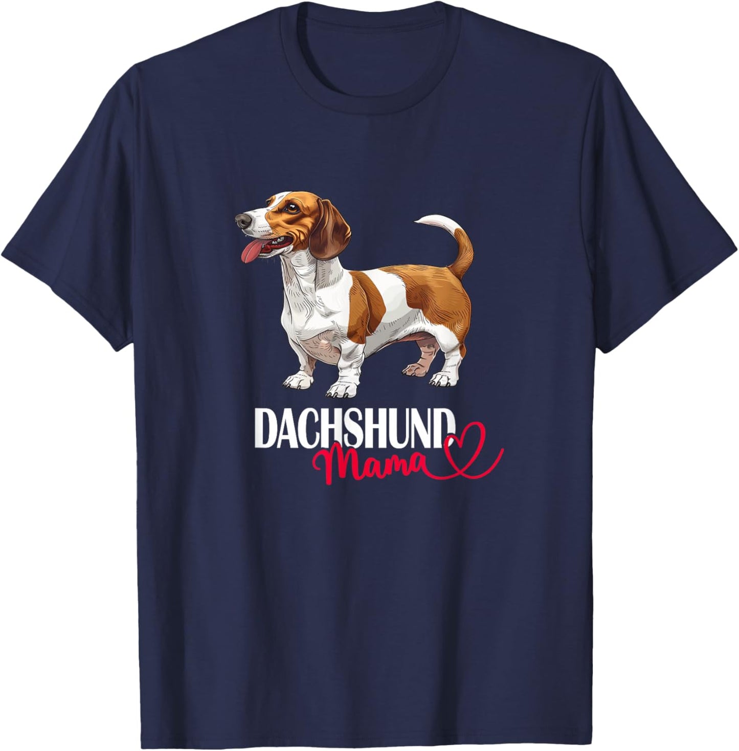 Girls Funny Brown Piebald Dachshund Mama Mom Lover T-Shirt - T-Shirt | Navy