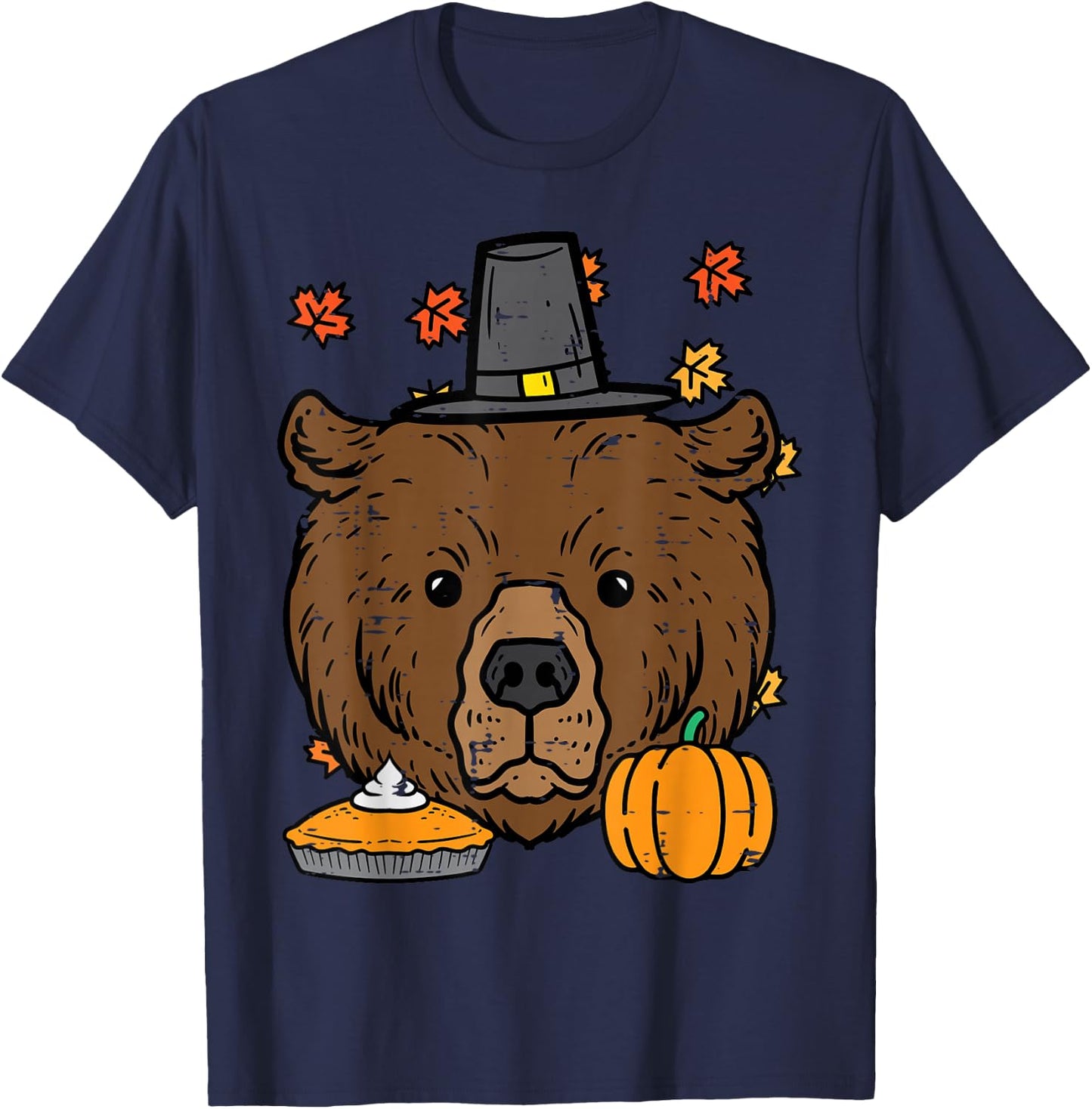 Thanksgiving Pilgrim Bear Cute Fall Autumn Men Women T-Shirt - T-Shirt | Navy