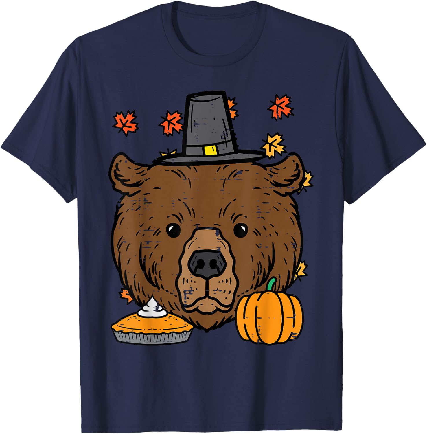 Thanksgiving Pilgrim Bear Cute Fall Autumn Men Women T-Shirt - T-Shirt | Navy