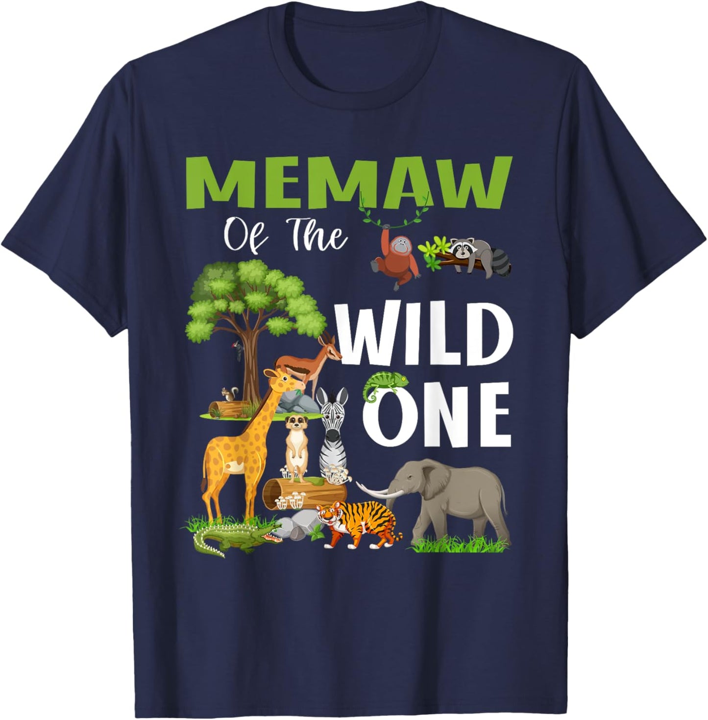 Memaw Of the Wild One Zoo Birthday 1st Safari Jungle T-Shirt - T-Shirt | Navy