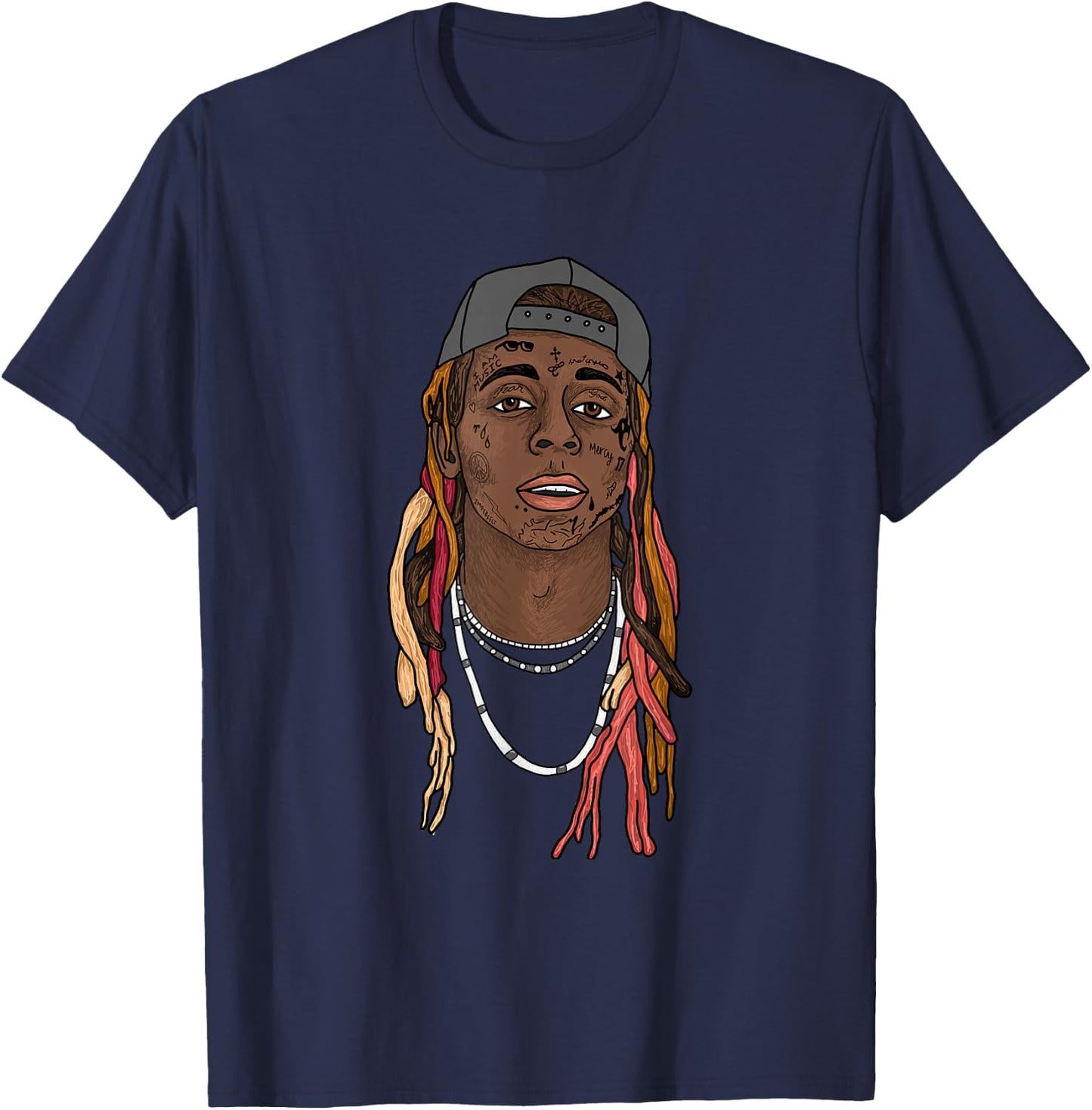 Lil Wayne Illustrated Face T-Shirt - T-Shirt | Navy