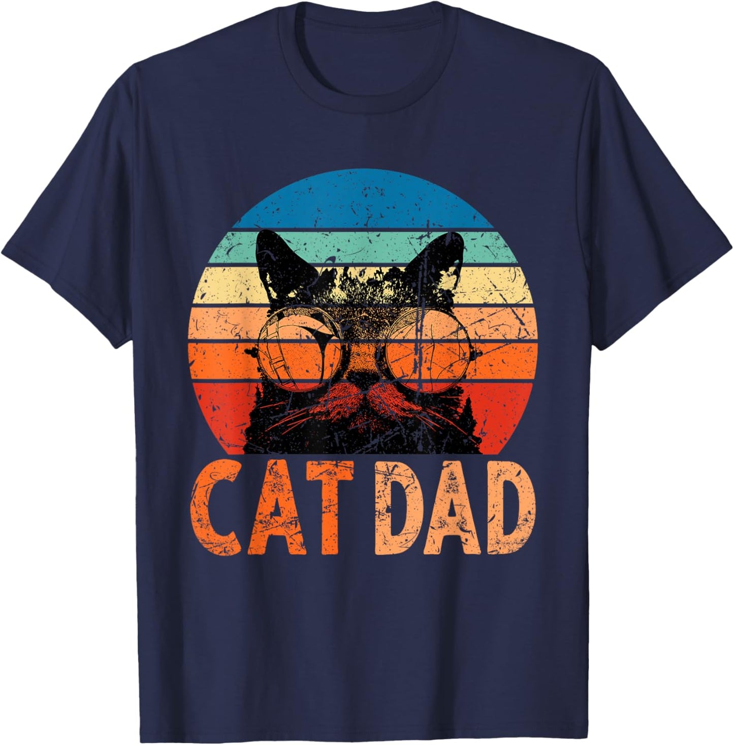 Cat Dad Shirt Daddy Funny Retro Cat Dad Men Father's Day T-Shirt - T-Shirt | Navy