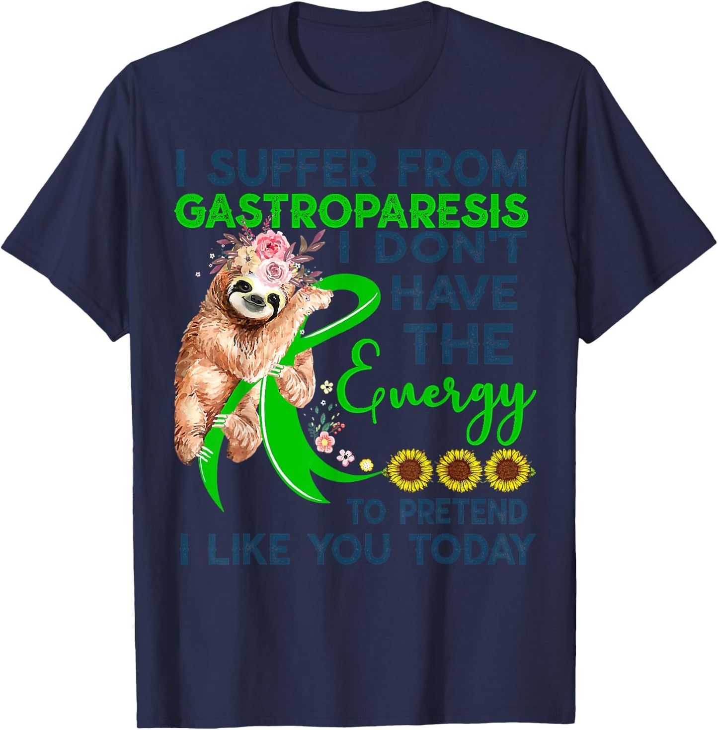 Gastroparesis sloth vintage awareness Shirt warrior support T-Shirt - T-Shirt | Navy