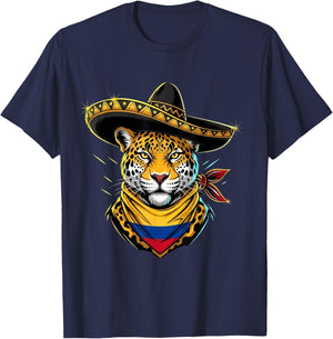 Colombia Flag Leopard Colombian Pride Colombian Roots T-Shirt - T-Shirt | Navy