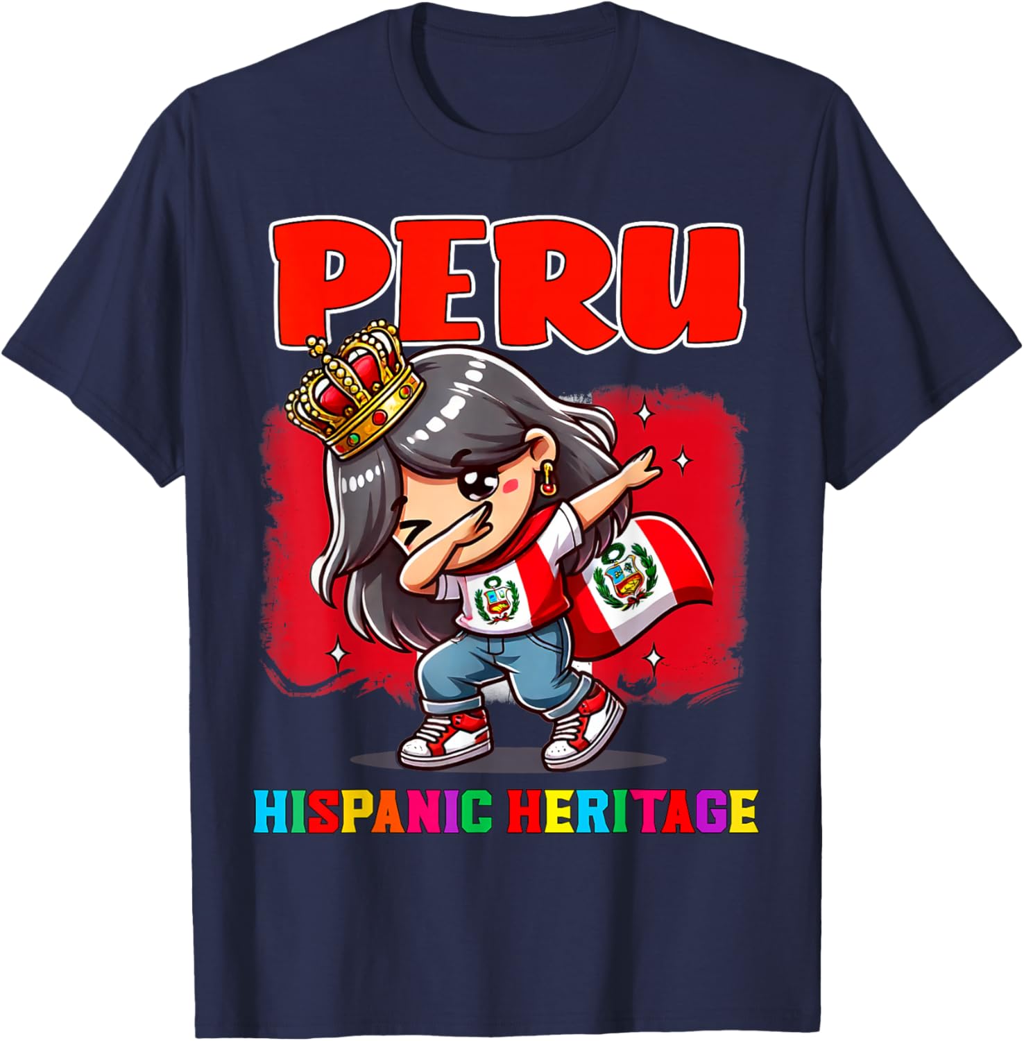 Peru Dabbing Girl Hispanic Heritage Celebration for Kids T-Shirt - T-Shirt | Navy