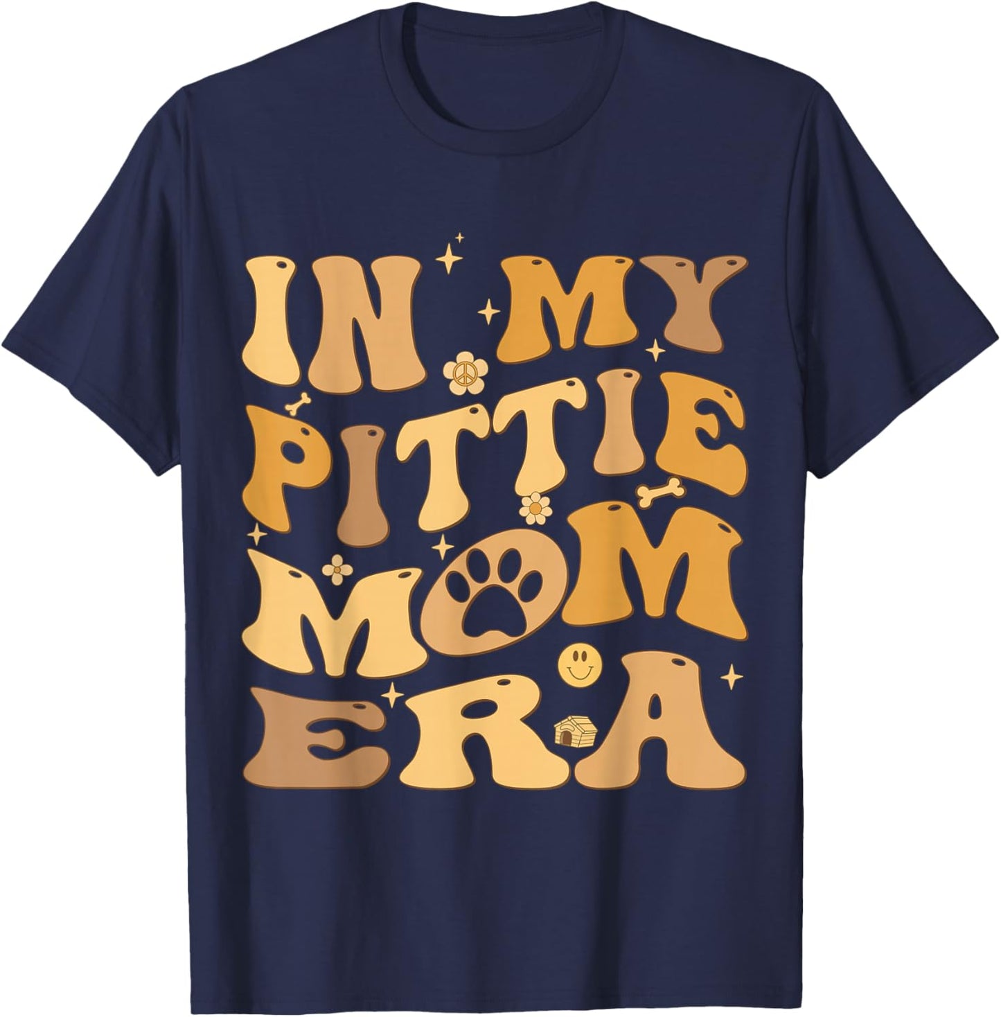In My Pittie Mom Era Groovy Pit Bull Dog Owner T-Shirt - T-Shirt | Navy