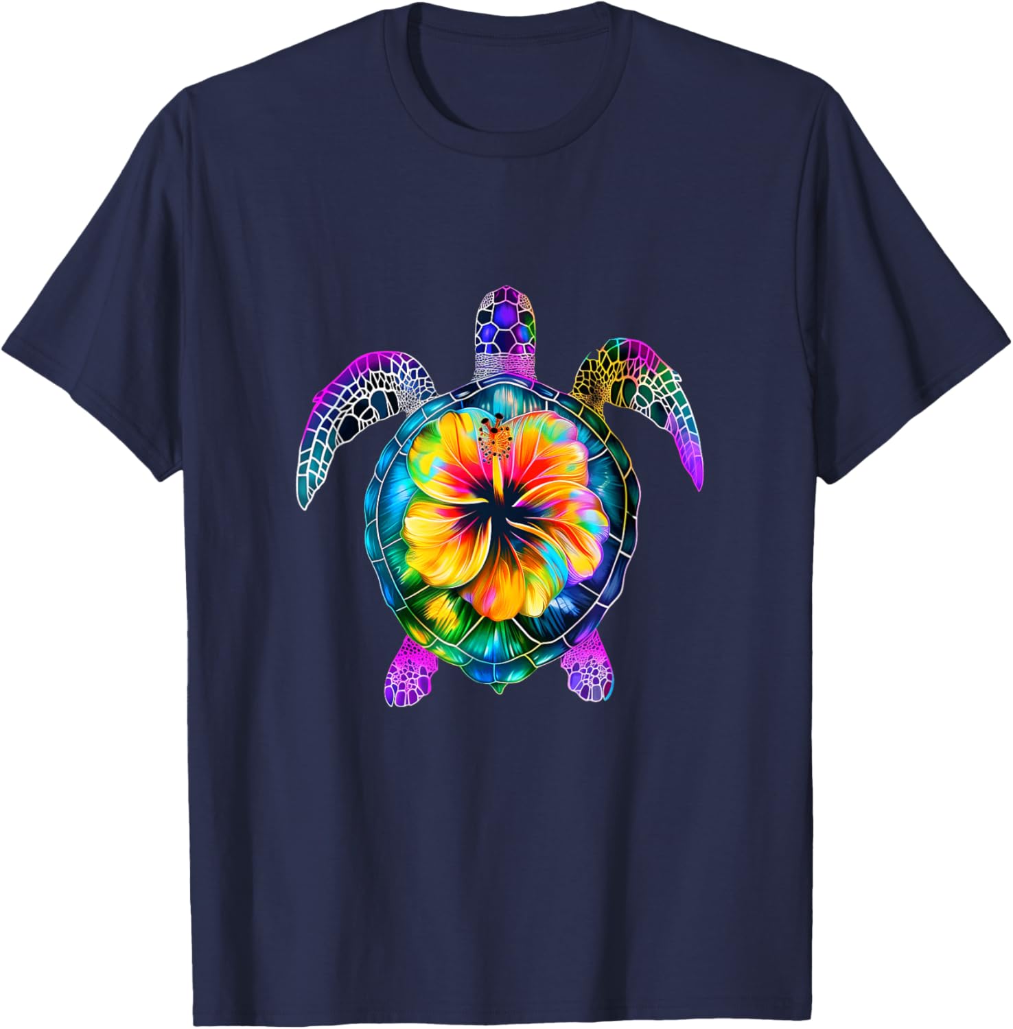 Hawaiian Tie Dye Sea Turtle Cute Hawaii T-Shirt - T-Shirt | Navy