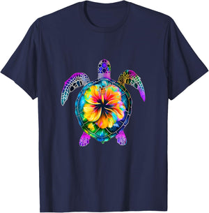 Hawaiian Tie Dye Sea Turtle Cute Hawaii T-Shirt - T-Shirt | Navy