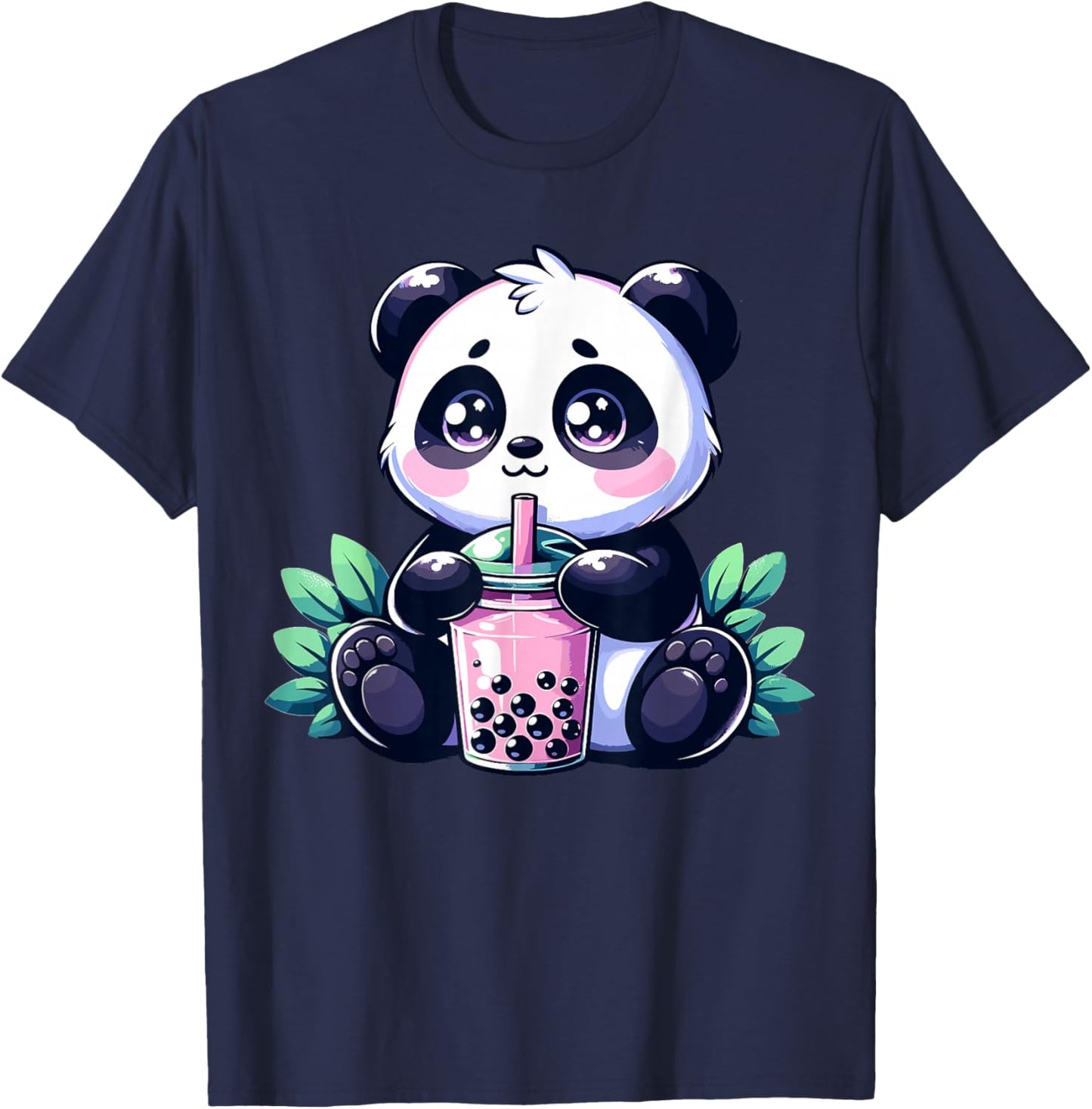 Kawaii Cute Anime Panda Drinking Bubble Tea Boba Tea Panda T-Shirt - T-Shirt | Navy
