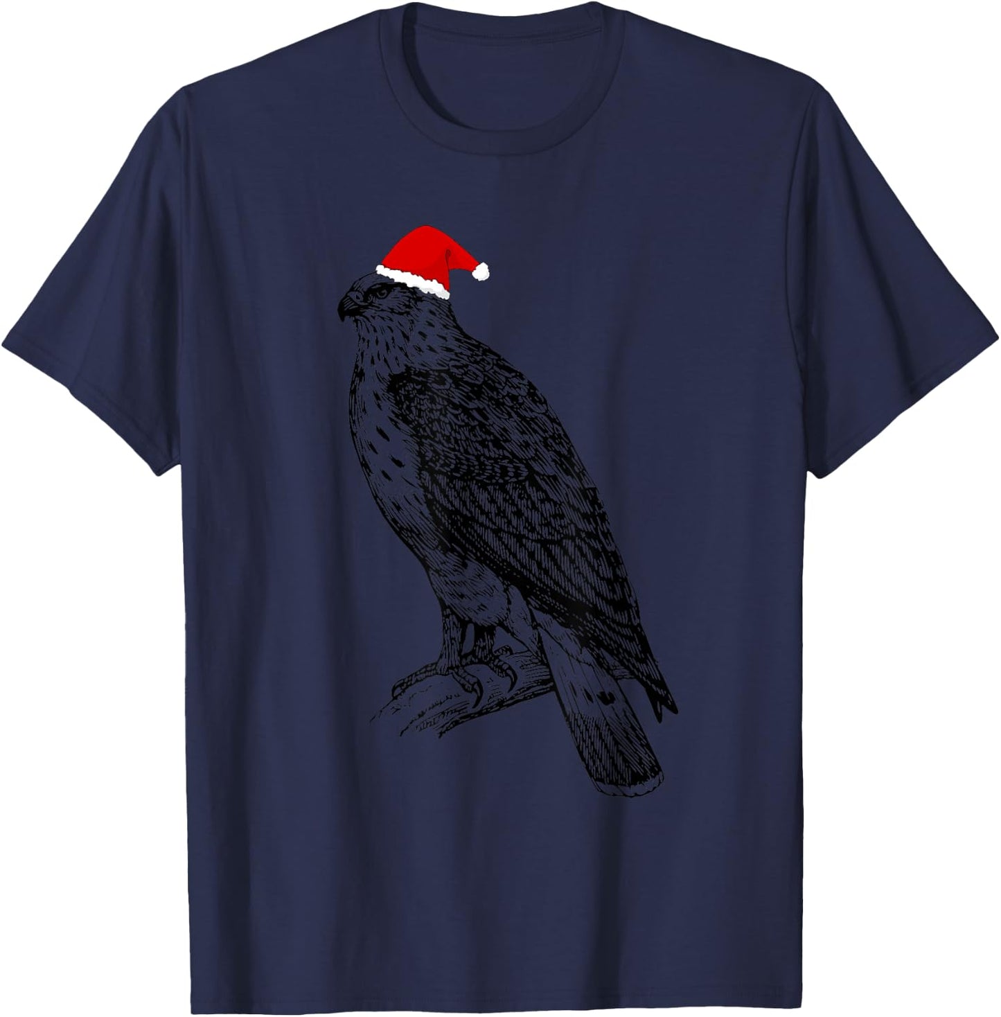 Christmas Hawk in Santa Hat Ornithology Hawk Bird T-Shirt - T-Shirt | Navy
