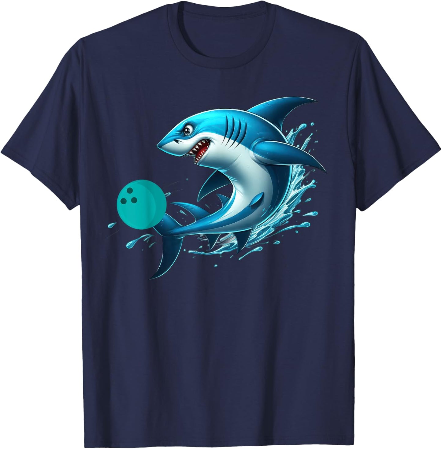 Funny Bowling Graphic Bowling Shark Playing Bowling T-Shirt - T-Shirt | Navy