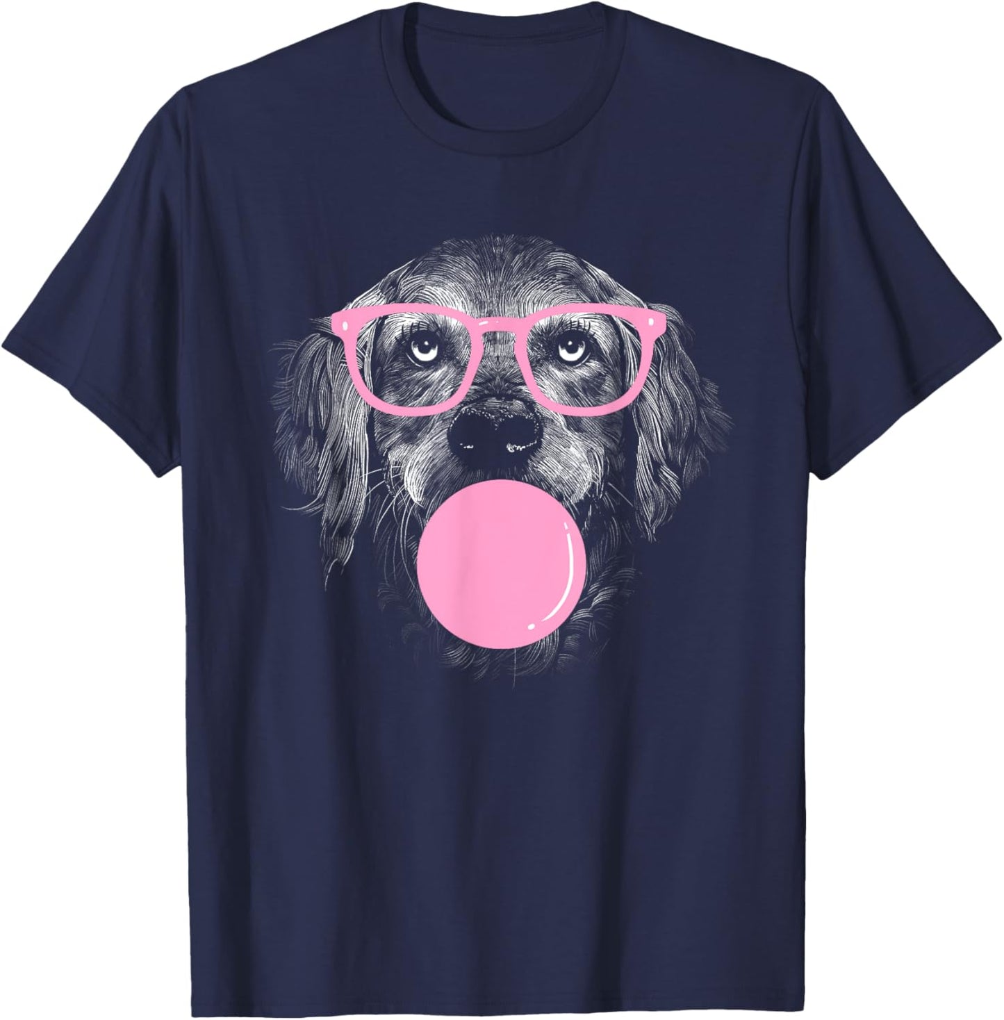 Cute Golden Retriever Wears Glasses And Eats Gum women T-Shirt - T-Shirt | Navy