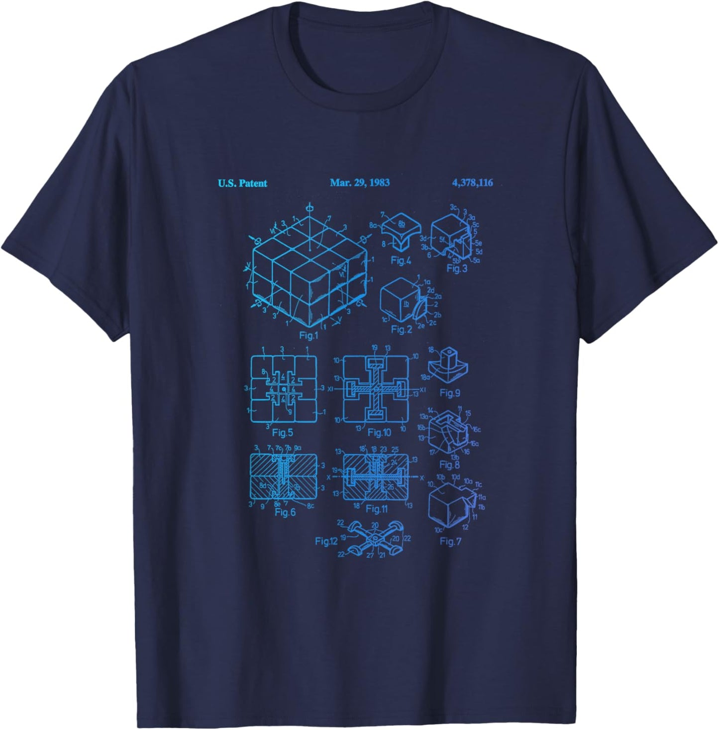 Competitive Puzzle Cube Rubik Patent Speed Cubing Retro Math T-Shirt - T-Shirt | Navy