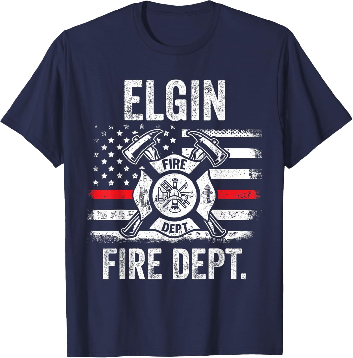 Elgin Illinois Fire Department Thin Red Line Fireman T-Shirt - T-Shirt | Navy
