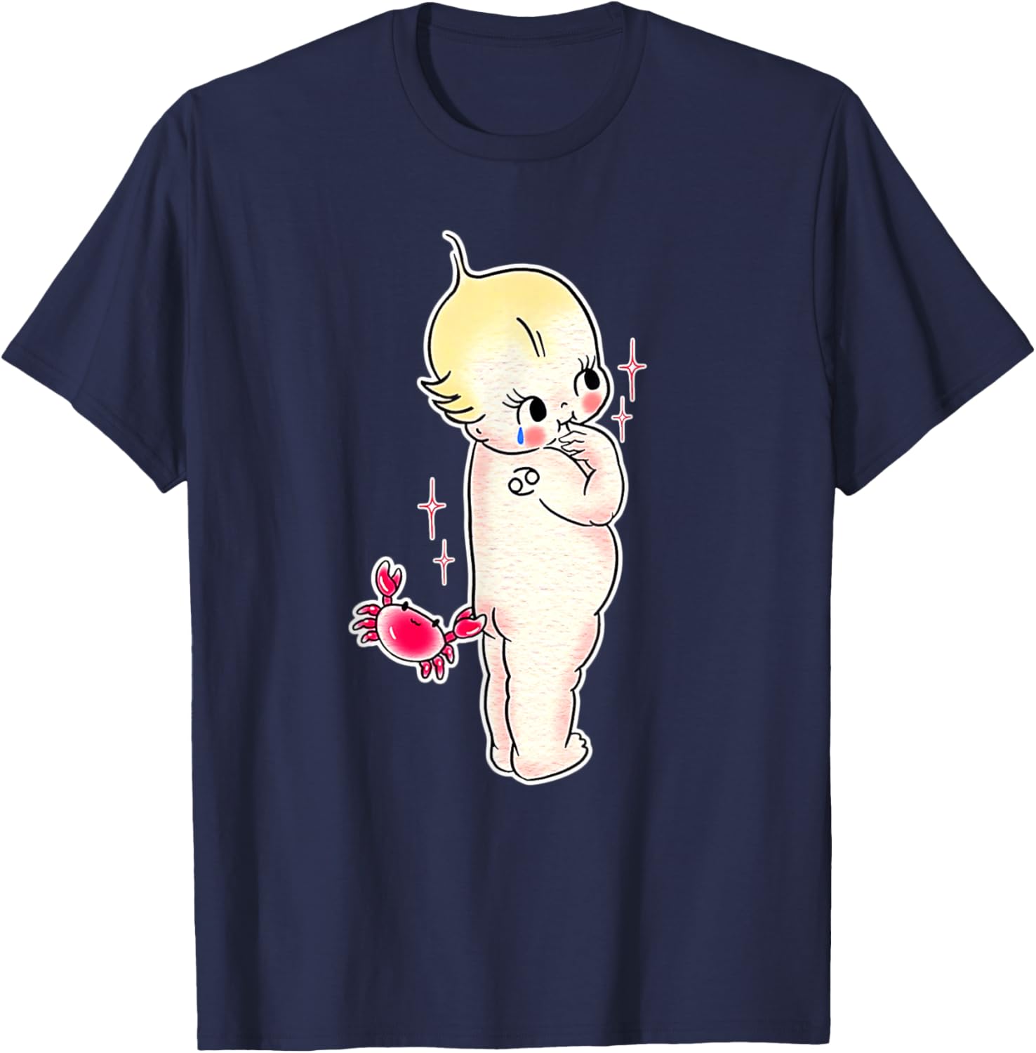 Kewpie Baby Cance Zodiac Crab Traditional Tattoo Flash T-Shirt - T-Shirt | Navy