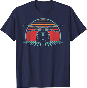 Helicopter Retro Vintage 80s Style Pilot Flying Gift T-Shirt - T-Shirt | Navy