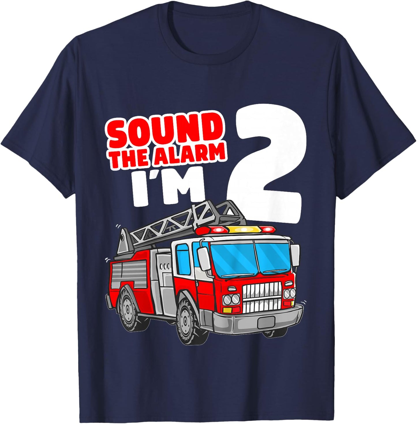 Kids Fire Truck 2 Year Old Firefighter 2nd Birthday Boy Toddler T-Shirt - T-Shirt | Navy