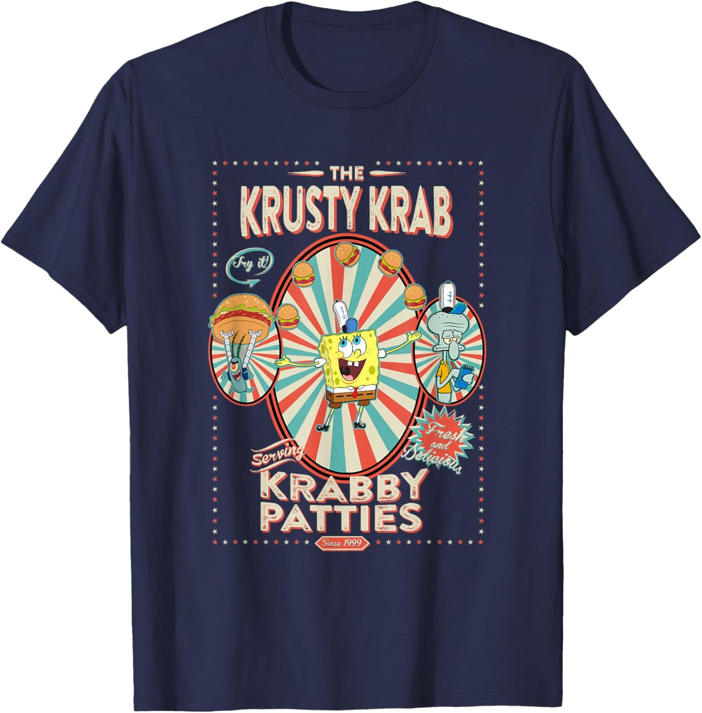 SpongeBob SquarePants The Krusty Krab Since 1999 Vintage Ad T-Shirt - T-Shirt | Navy