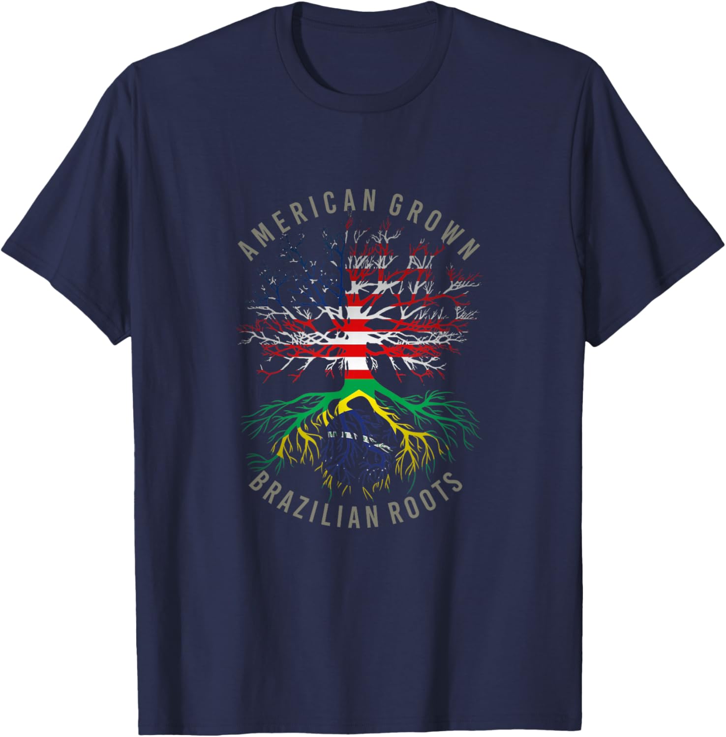 American Grown Brazilian Roots USA Brazil Flag Heritage Tree T-Shirt - T-Shirt | Navy