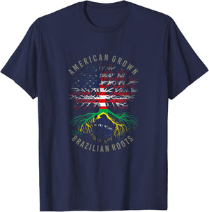 American Grown Brazilian Roots USA Brazil Flag Heritage Tree T-Shirt - T-Shirt | Navy