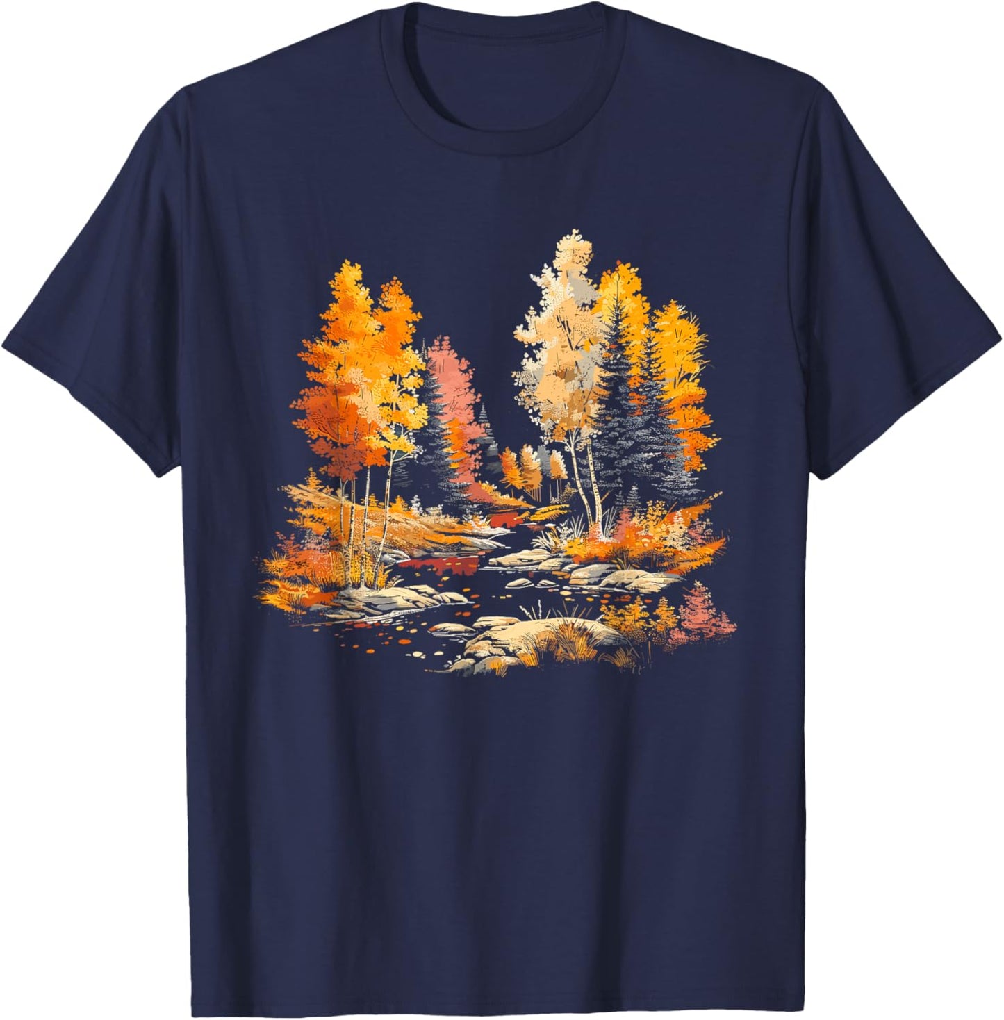 Colorful Forest, Trees and River, Natur Lover, Men, Women T-Shirt - T-Shirt | Navy