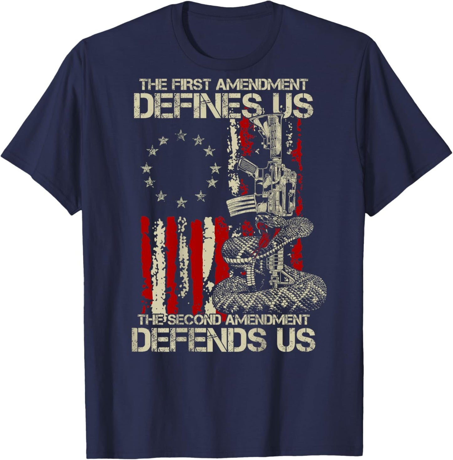 The First Amendment Defines us American Flag (On Back) T-Shirt - T-Shirt | Navy