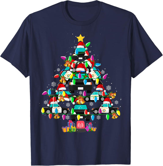 Police Car Christmas Tree Funny Santa Policeman Gifts T-Shirt - T-Shirt | Navy
