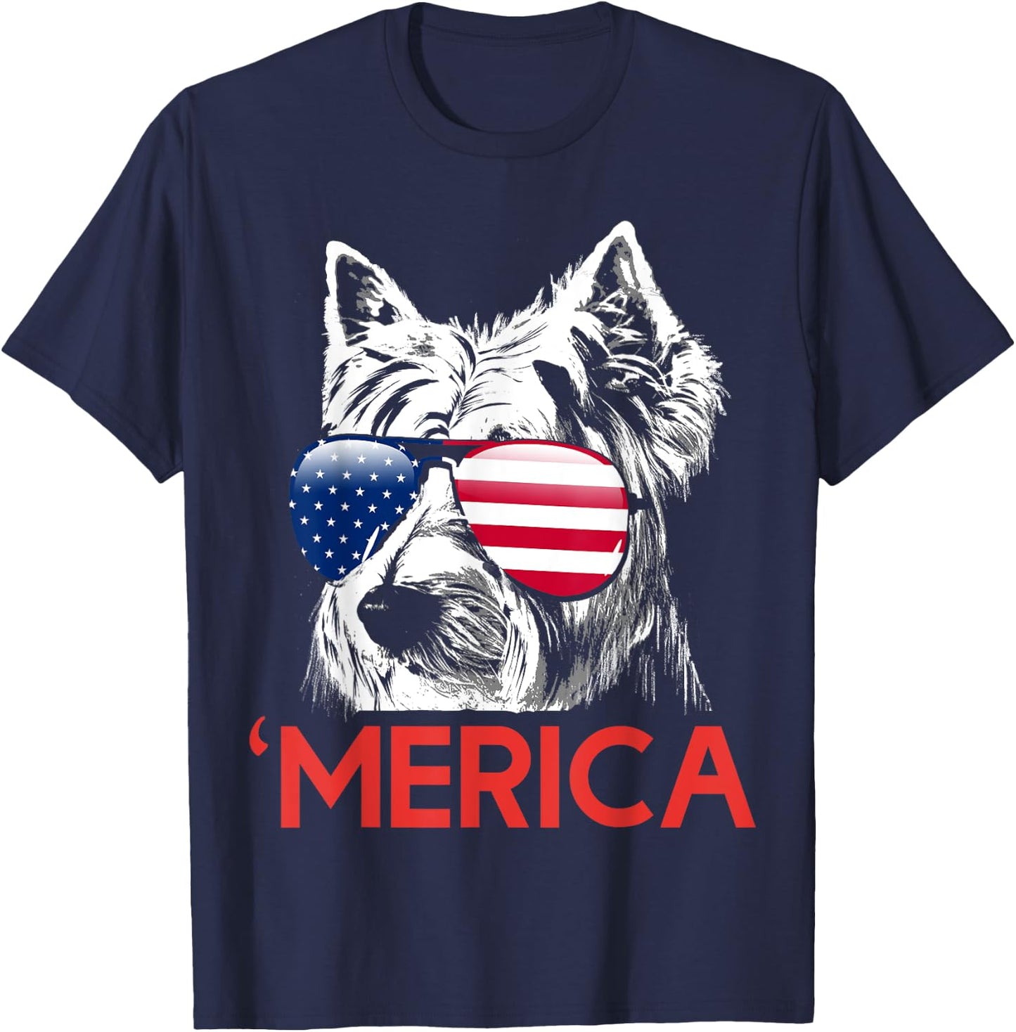Merica Westie American Flag 4th of July Independence Day T-Shirt - T-Shirt | Navy