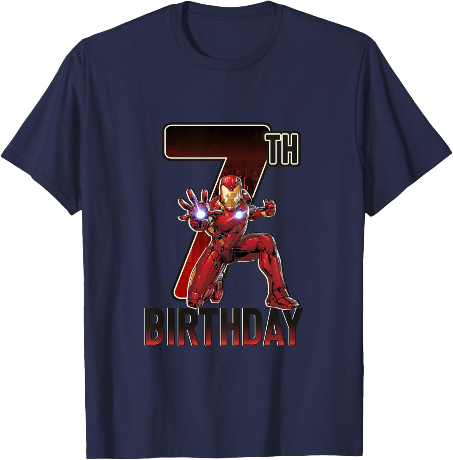 Kids Marvel Avengers Classic Iron Man Super 7th Birthday T-Shirt - T-Shirt | Navy