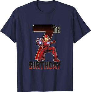 Kids Marvel Avengers Classic Iron Man Super 7th Birthday T-Shirt - T-Shirt | Navy