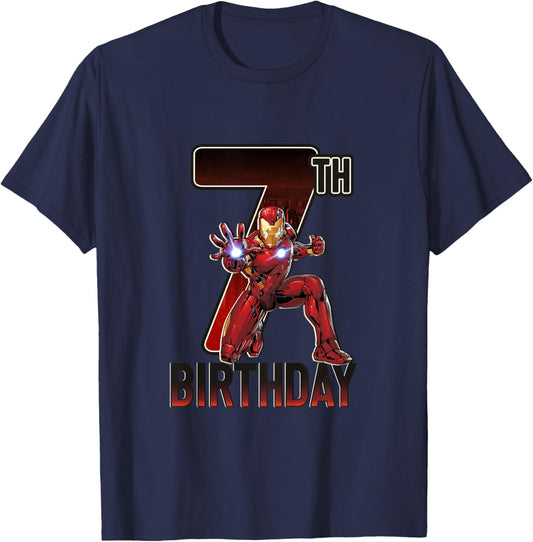 Kids Marvel Avengers Classic Iron Man Super 7th Birthday T-Shirt - T-Shirt | Navy