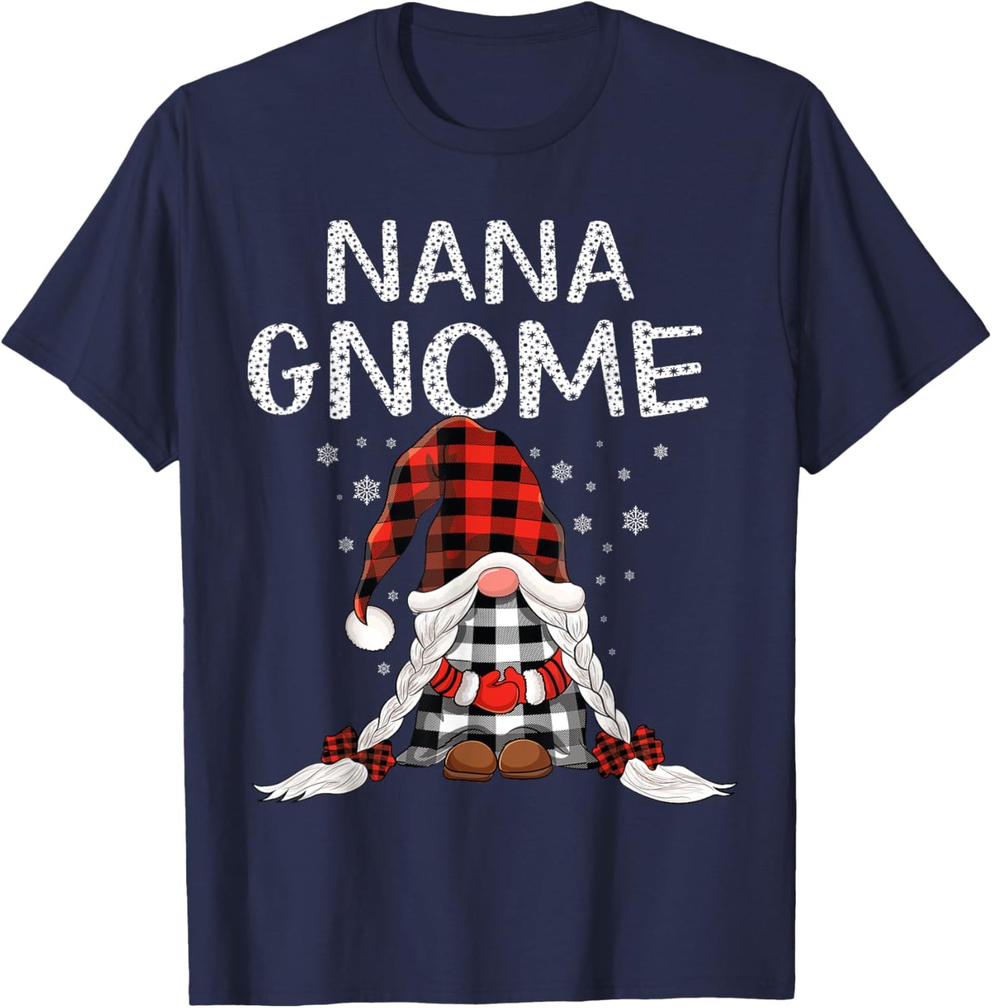 Cute nana Gnomes check red Plaid pattern Christmas Gnome T-Shirt - T-Shirt | Navy