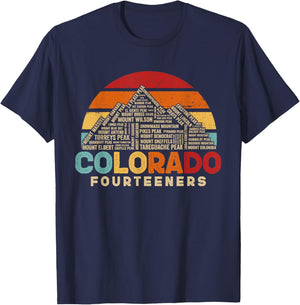 Colorado 14ers Fourteeners Rocky Mountain State Hiker Retro T-Shirt - T-Shirt | Navy