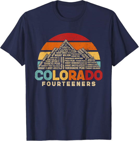 Colorado 14ers Fourteeners Rocky Mountain State Hiker Retro T-Shirt - T-Shirt | Navy