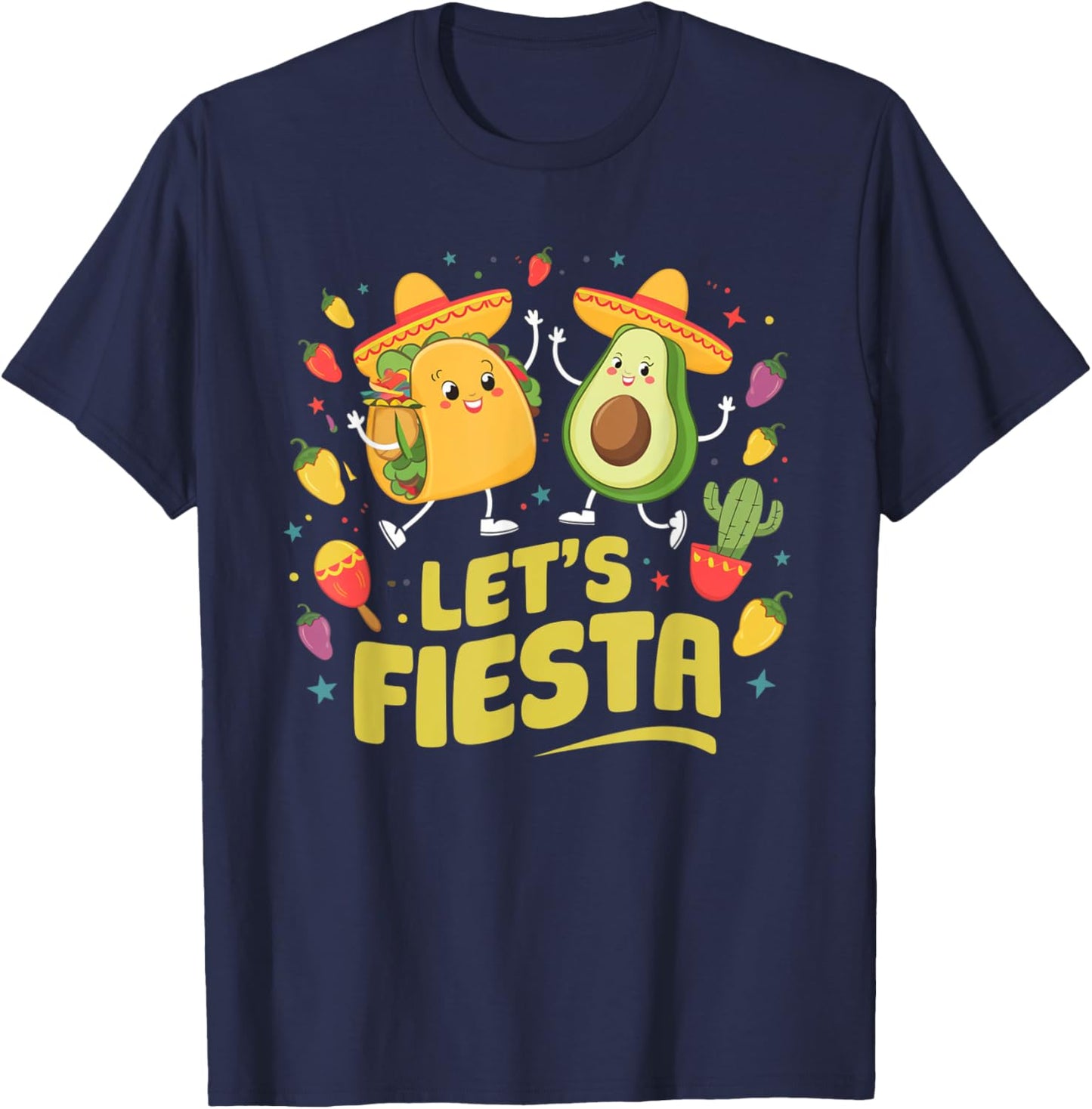 Let's Fiesta Funny Cinco De Mayo Taco Avocado Mexican Party T-Shirt - T-Shirt | Navy