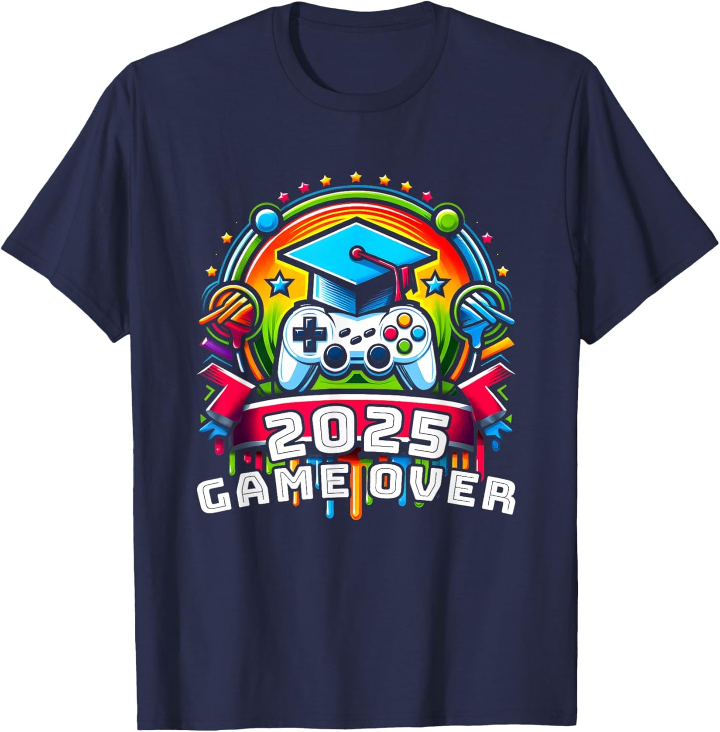 Game Over Class Of 2025 Shirt Students Funny 2025 Graduation T-Shirt - T-Shirt | Navy