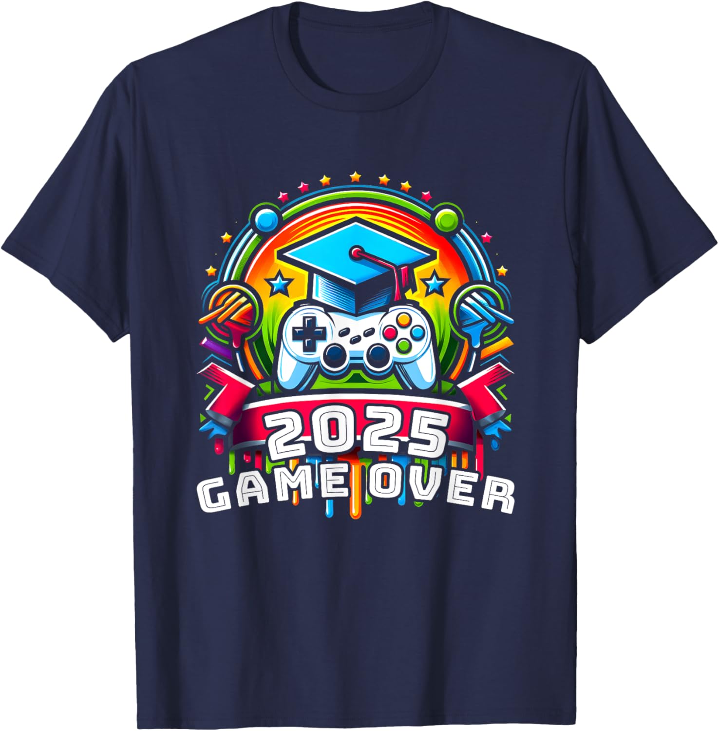 Game Over Class Of 2025 Shirt Students Funny 2025 Graduation T-Shirt - T-Shirt | Navy