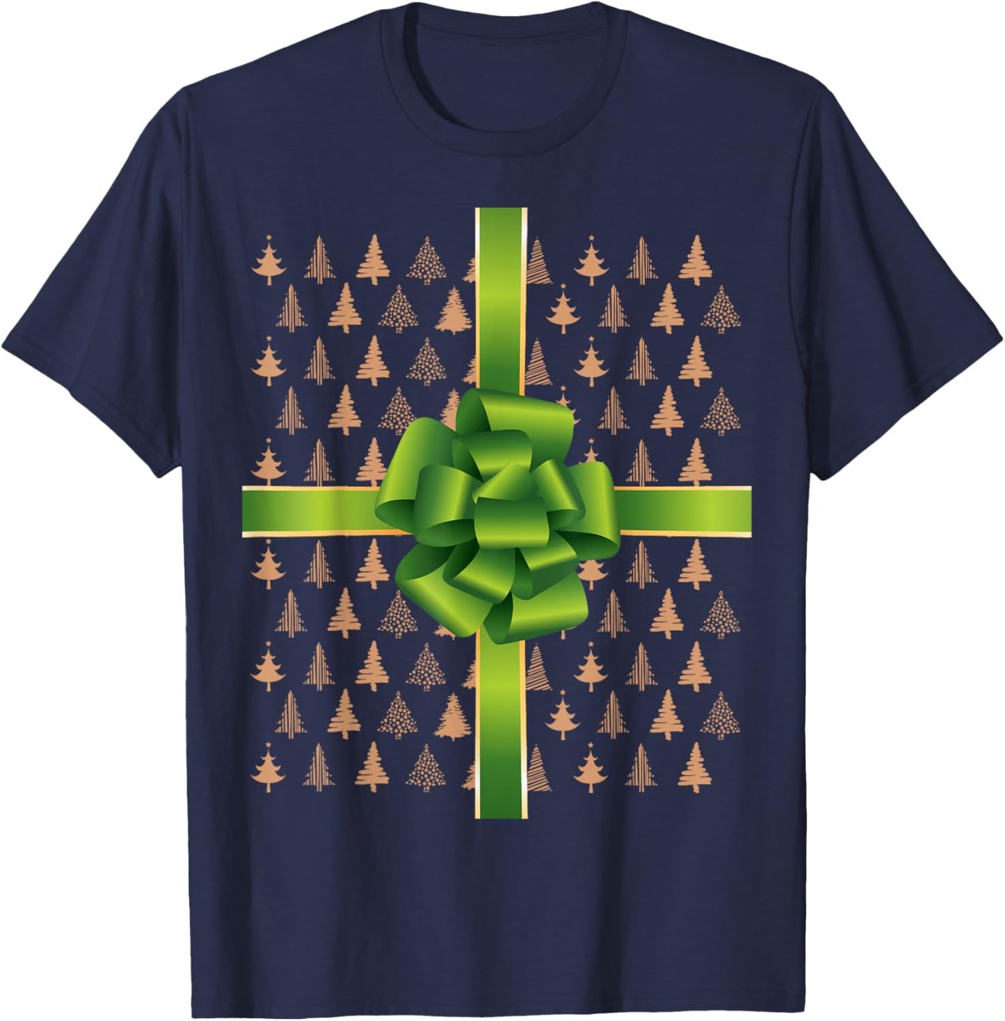 Pretend I'm A Present Green Christmas Bow Kids T-Shirt - T-Shirt | Navy
