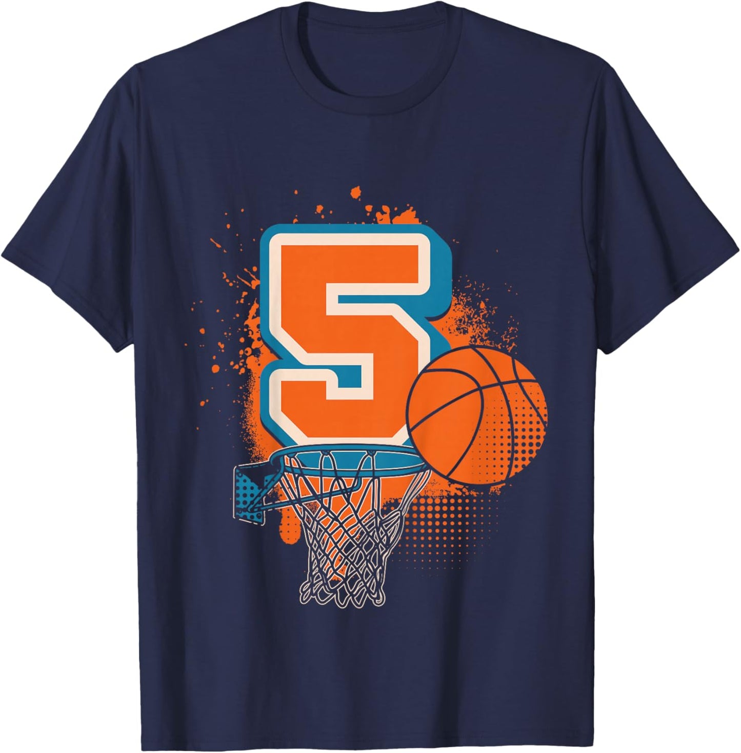 Kids 5th Birthday Boy Basketball Player Basketball 5 Years Old T-Shirt - T-Shirt | Navy