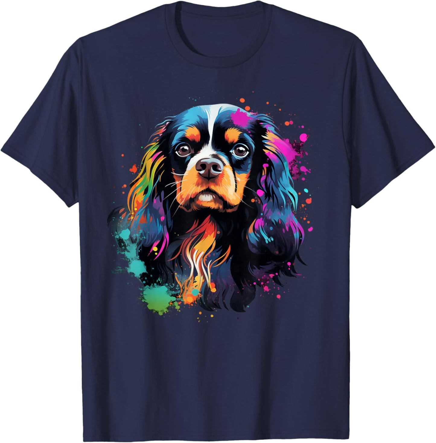 Cute painted Cavalier King Charles Spaniel T-Shirt - T-Shirt | Navy