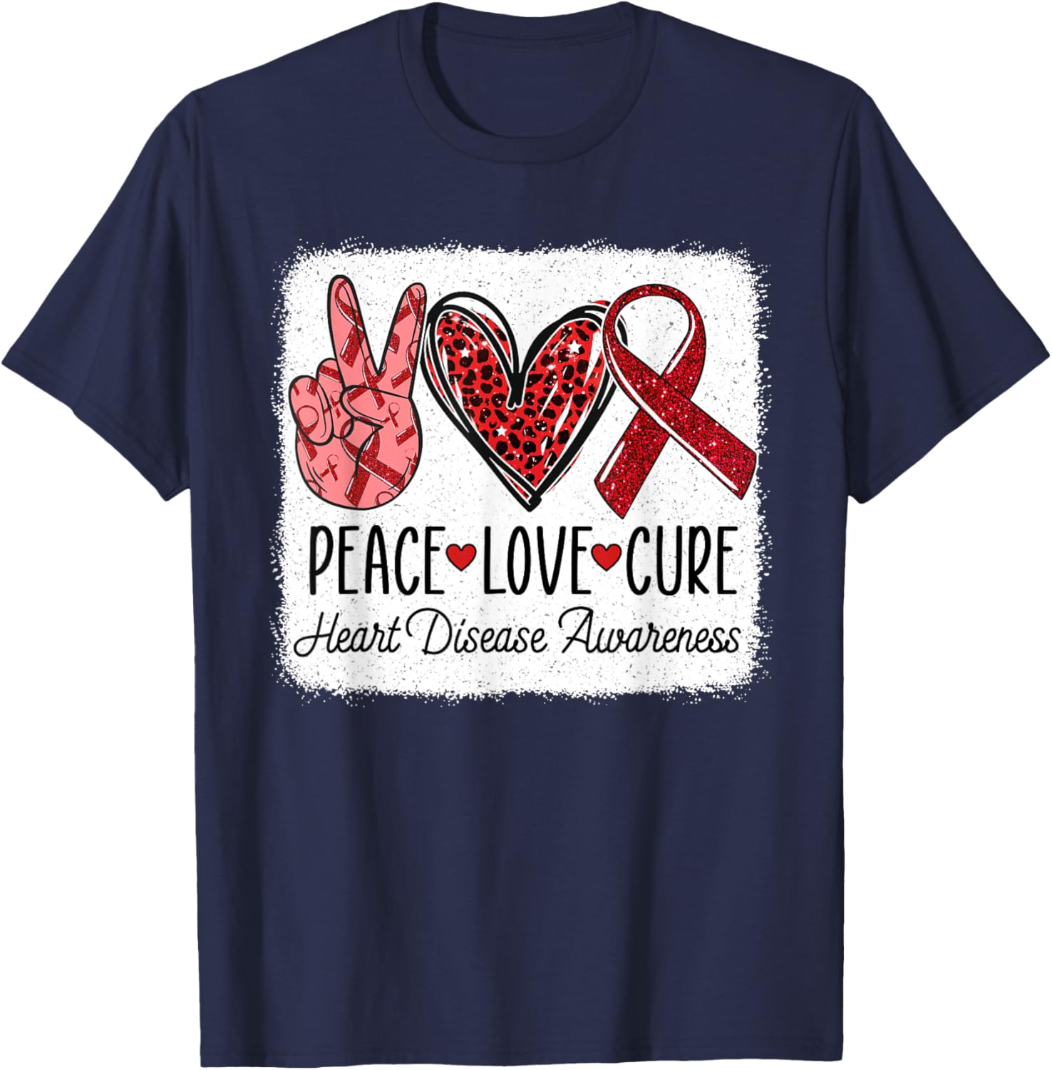 Peace Love Cure Heart Disease Awareness CHD Support Wear Red T-Shirt - T-Shirt | Navy