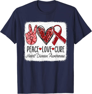 Peace Love Cure Heart Disease Awareness CHD Support Wear Red T-Shirt - T-Shirt | Navy
