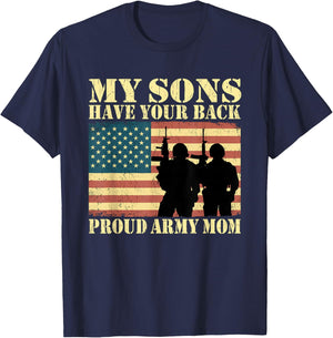 My Two Sons Have Your Back Proud Army Mom Military Mother T-Shirt - T-Shirt | Navy