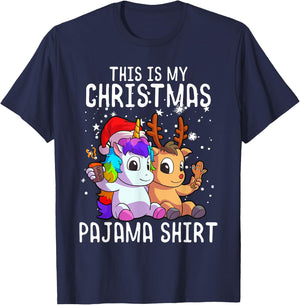 Unicorn Christmas Pajama Shirt Reindeer Unicorn Lover Gift T-Shirt - T-Shirt | Navy