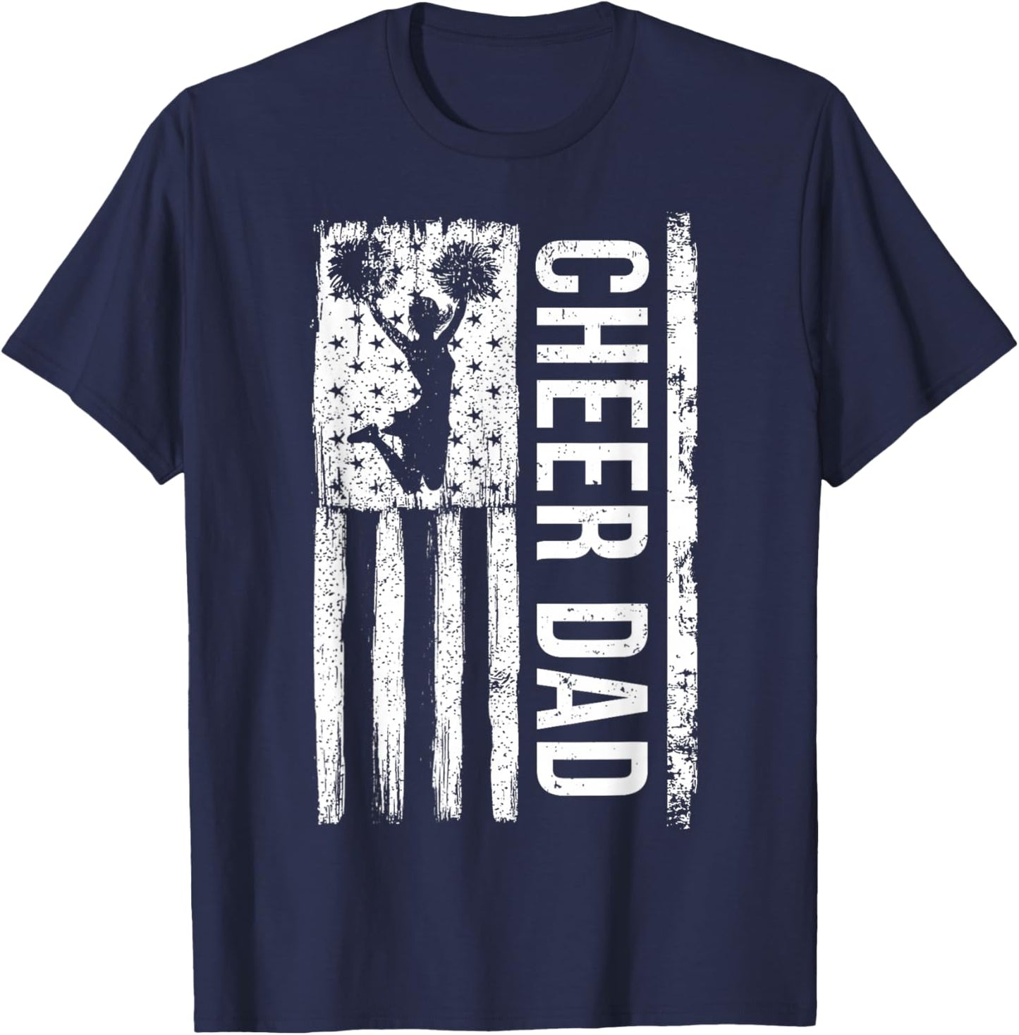 Cheer Dad Cheerleading American Flag Fathers Day Cheerleader T-Shirt - T-Shirt | Navy