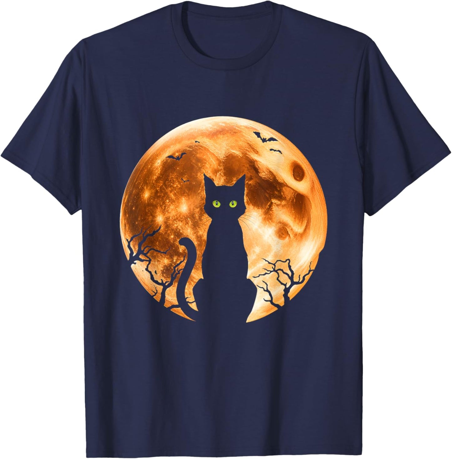 Halloween Cat Moon Black Cat Night Bat T-Shirt - T-Shirt | Navy